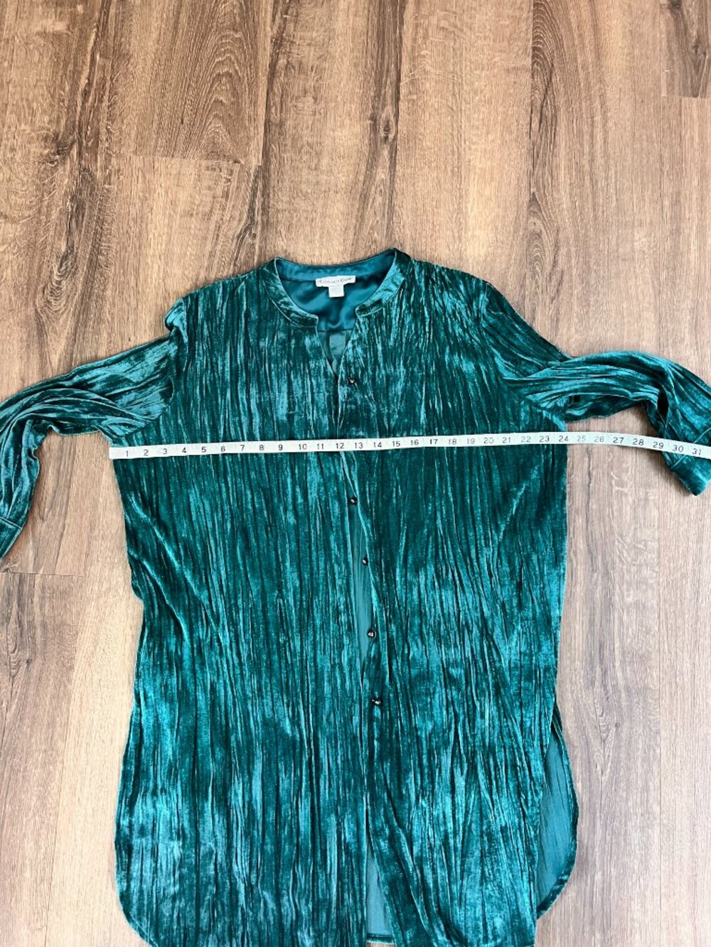 Coldwater Creek Emerald Teal Crushed Velvet Long Shirt Jacket Sz L - Picture 8 of 13